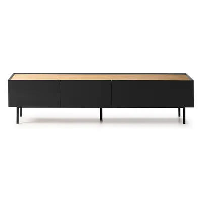 Masă TV neagră/în culoare naturală cu aspect de lemn de stejar 180x45 cm Arista – Teulat
