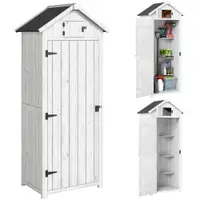 Outsunny Dulap pentru grădină exterior din lemn, Adăpost pentru unelte, 3 rafturi, 2 uși cu cleme, 77x54x179cm, Gri deschis | Aosom Romania