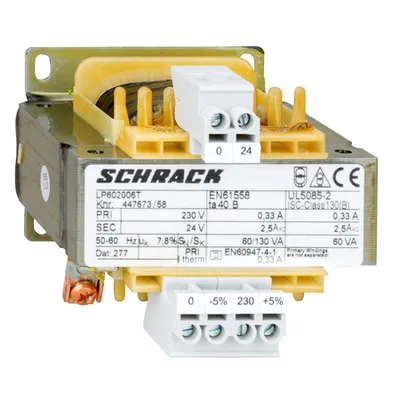 Transformator de comanda monofazat, 230V/24V, 60 VA, IP00
