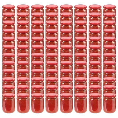 vidaXL Borcane din sticlă pentru gem, capace roșii, 96 buc., 230 ml