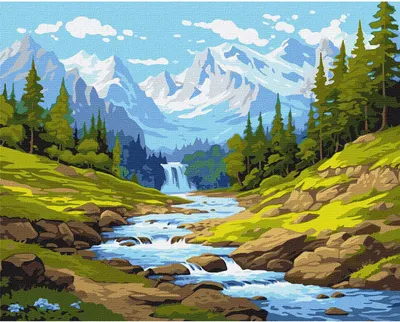 Set pentru pictură după numere Ideyka - Pârâu montan, 40 x 50 cm