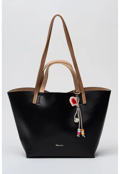 Geanta shopper cu etui interior Keshia - Negru/Maro camel