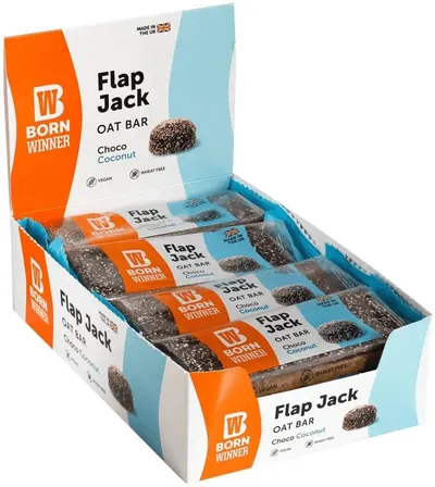 Flap Jack Oat Bar, ciocolată cu cocos, 12 buc, Born Winner