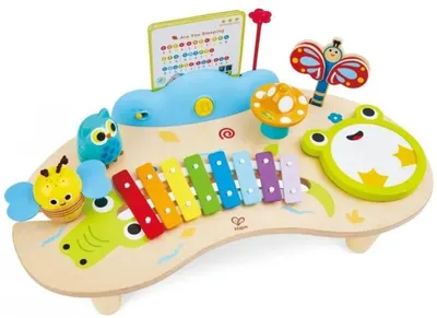 Set din lemn Hape - Masă muzicală cu 8 instrumente în 1