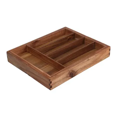 Organizator tacâmuri extensibil, pentru sertar, Excellent Houseware, acacia, 5-7 compartimente, 34×28-45×5 cm