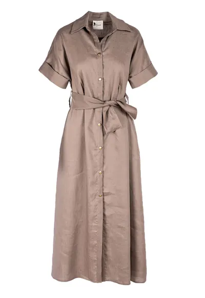 Rochie camasa midi cu buzunare si cordon - Maro
