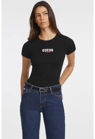 Tricou slim fit cu decolteu la baza gatului - Negru