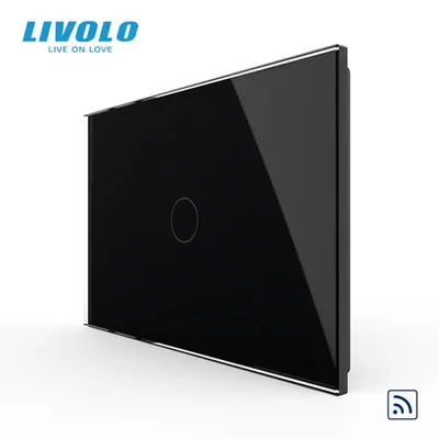 Intrerupator simplu, standard italian, control telecomanda RF, cu panou sticla, 3M Negru