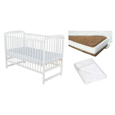 Set Patut din Lemn OLA, Saltea Cocos Confort 120x60 cm si Protectie Impermeabila
