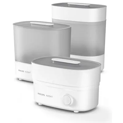 Sterilizator electric, Philips Avent, Pentru biberoane, Cu tava de scurgere, Sterilizare in 10 min, Design compact, 220V, Alb