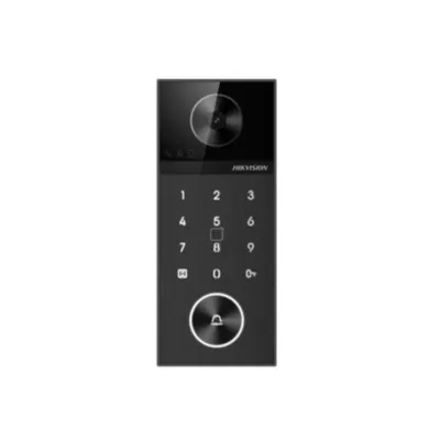 Videointerfon de exterior IP Hikvision DS-KV6124-E1, 4MP, IR 3 m, PIN, card 13.56 MHz, Hik-Connect, slot card, PoE