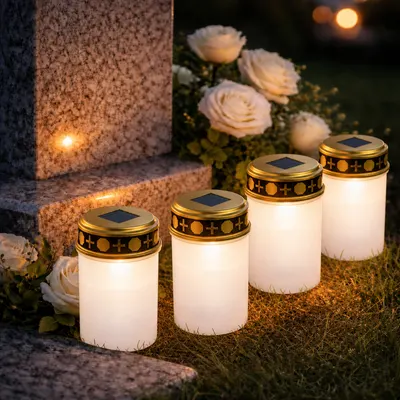 Set 4 x Candela solara LED, lumanare cu efect de flacara, Alb