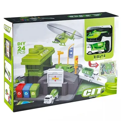 Parcare pentru copii și covoraș de joacă Raya Toys - Cu camion și elicopter