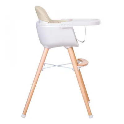Scaun de masa pentru copii Buba Carino Ivory 2 in 1 din lemn de fag, suport pentru picioare, tapiterie din piele ecologica