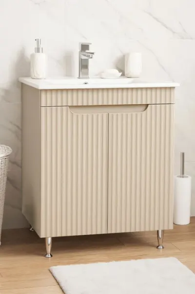 Set Baza front MDF si Lavoar seria 033, montat, 60 cm, crem