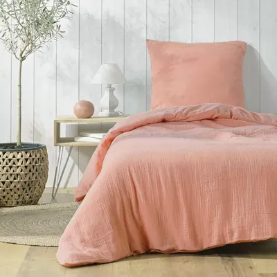 Lenjerie de pat roz din muselină pentru pat de o persoană 140x200 cm Angelia – douceur d'intérieur