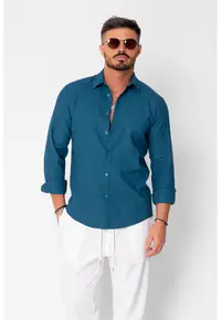 Camasa din 100% In Maroccan Blue New 21527 - BLUE
