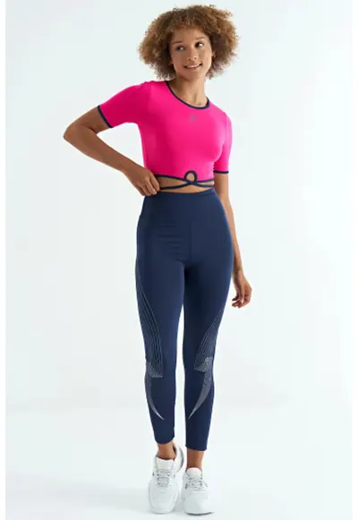 Tricou crop - elastic - roz magenta - poliester-elastan