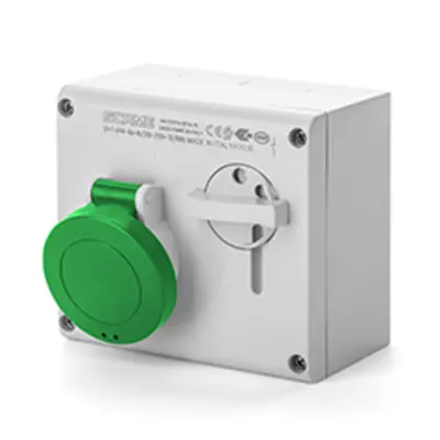 Priza interblocabilan16A 3P+E 10h >50V 100-300Hz 136X125MM_PAR terminal cu surub Cu interblocaj mecanic