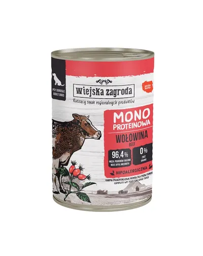 WIEJSKA ZAGRODA Hrana umedă monoproteică cu vită pentru câini 6x400 g