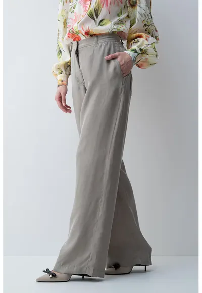 Pantaloni din amestec de lyocell cu croiala ampla - Kaki