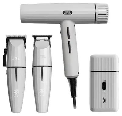 Set pentru tuns și bărbierit JRL - Ghost Kit 3, mașină de tuns, trimer, shaver și uscător de păr, alb