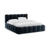 Pat matrimonial albastru închis tapițat cu spațiu de depozitare cu somieră 140x200 cm Lupine – Micadoni
