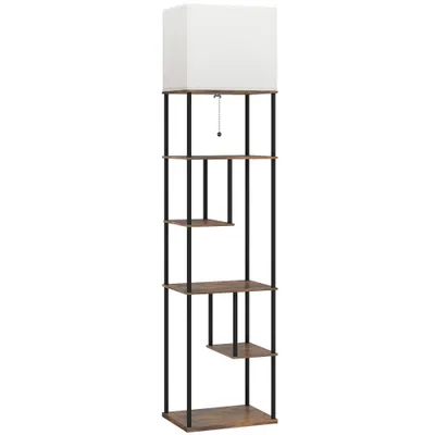 HOMCOM Lampadar cu etajere, lampadar de salon reglabil, telecomandă, 40 x 29 x 171 cm, maro rustic | Aosom Romania