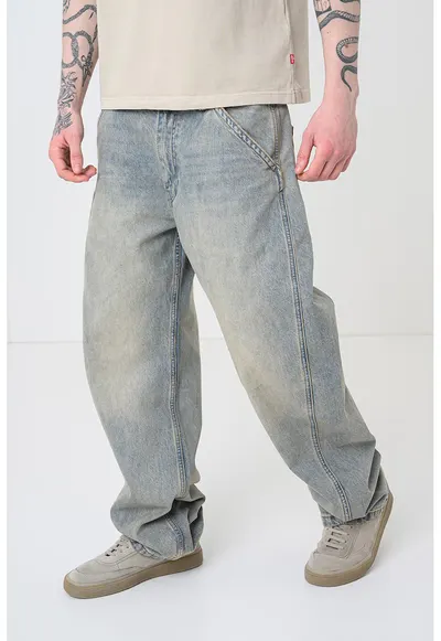 Blugi relaxed-fit cu buzunare - Albastru prafuit/Alb murdar
