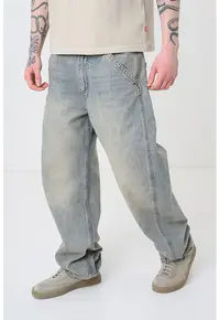 Blugi relaxed-fit cu buzunare - Albastru prafuit/Alb murdar