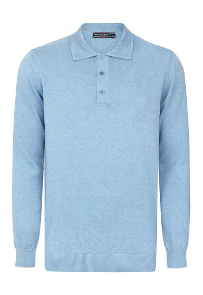 Pulover polo de bumbac - Albastru pastel