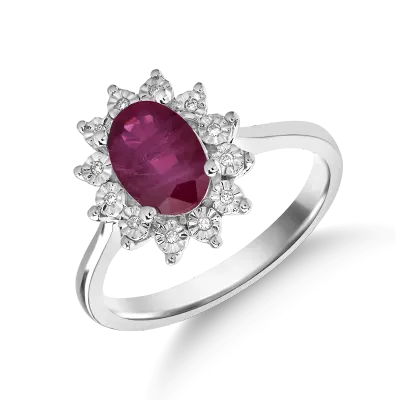 Inel din aur alb cu rubin oval de 1.7ct si diamante de 0.03ct