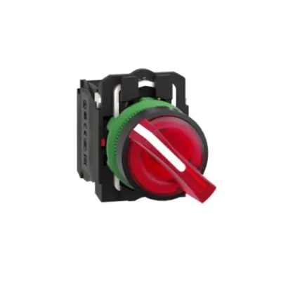 Selector Luminos Rosu Ø22 2-Pozitii Fixe 1Nd+1Ni 24V