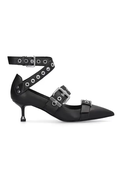 Pantofi din piele cu toc kitten Deva - Negru