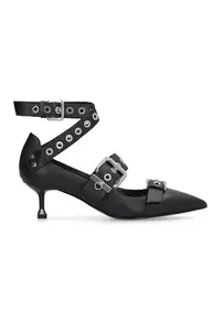 Pantofi din piele cu toc kitten Deva - Negru