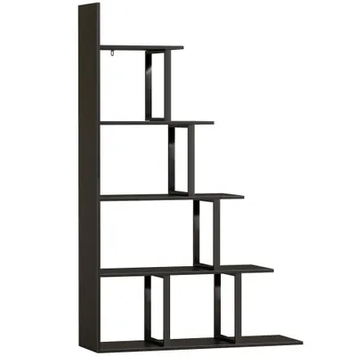 HOMCOM Etajeră bibliotecă separator de încăpere stil industrial în scară 5 rafturi 102 x 30 x 160 cm coloris negru | Aosom Romania