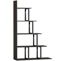 HOMCOM Etajeră bibliotecă separator de încăpere stil industrial în scară 5 rafturi 102 x 30 x 160 cm coloris negru | Aosom Romania