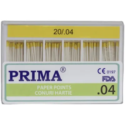 Conuri din Hartie Absorbanta ISO 20, Galben, Marimea 4, pentru Uscarea Canalelor Radiculare, 60 Bucati