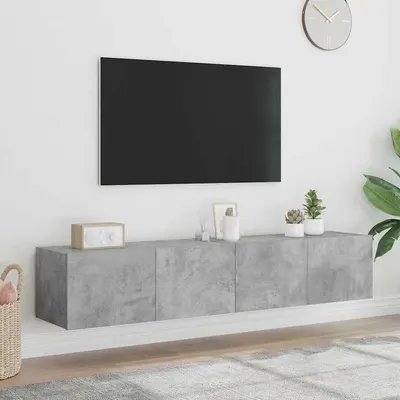 vidaXL Comode TV de perete cu lumini LED 2 buc. gri beton 80x35x31 cm