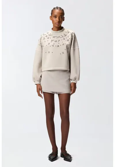 Bluza de trening decorata cu margele - Bej deschis
