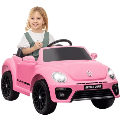 AIYAPLAY Mașină electrică pentru copii, VW Beetle, 3-5 km/h, cu telecomandă & muzică, roz | Aosom Romania