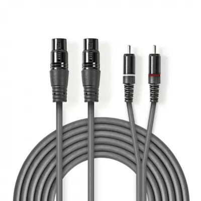 Cablu audio balansat 2 x XLR 3 pini la 2 x RCA M-T 1.5m, Nedis COTH15230GY15