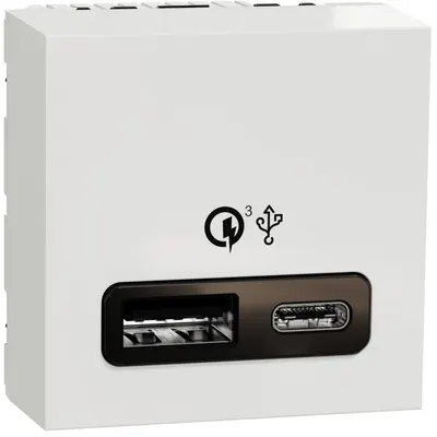Incarcator rapid USB dublu A+C 18W 2 module Schneider Noua Unica NU301918, alb