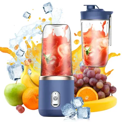 Mini Blender Portabil Electric, Cu Acumulator, 2 Recipiente, 6 Lame 3D, 300 ml, 40W, Capac Inclus