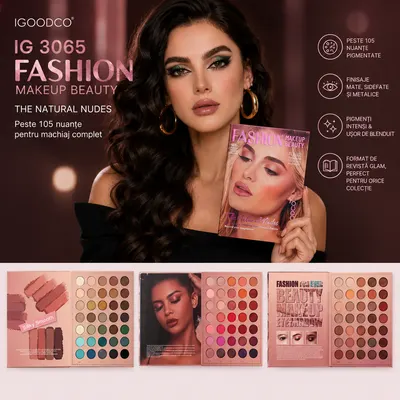 Paletă machiaj IGOODCO IG 3065 Fashion Makeup Beauty – The Natural Nudes – peste 105 nuanțe pentru machiaj complet, în format de revistă glam Engros