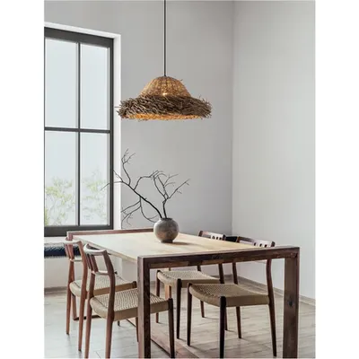 Lampa suspendata NATU Natural Seagrass Negru Fabric Wire & Baza LED E27 3x12W 230V Fara bec IP20