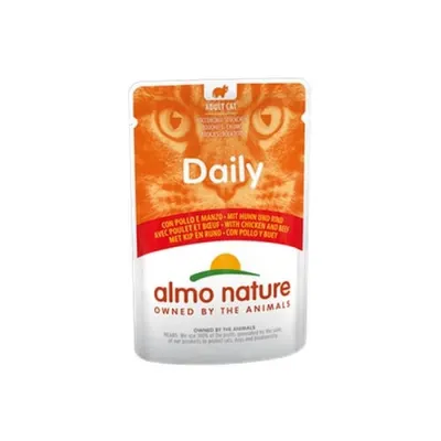 Hrana umeda pentru pisici Almo Natur Daily Cat Plic Pui si Vita 70 gr