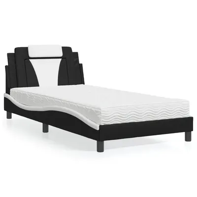 vidaXL Pat, Viana, cu saltea, negru și alb, 100x200 cm, piele ecologică