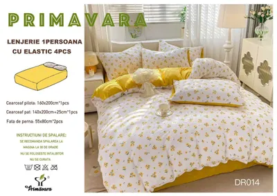 Lenjerie Din Bumbac Tip Finet Textura Creponata 1 Persoana Cu Elastic - Mici Floricele - Engros