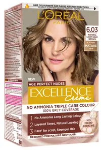 L'Oréal Excellence Creme Vopsea de păr fără amoniac Age Perfect Nudes, 6.03 Ash Brown